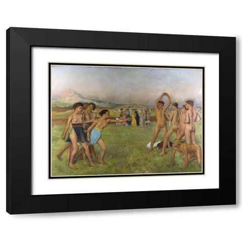 Young Spartans exercising Black Modern Wood Framed Art Print with Double Matting by Degas, Edgar