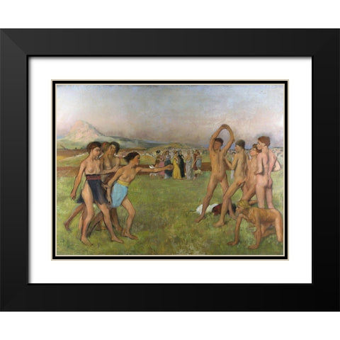Young Spartans exercising Black Modern Wood Framed Art Print with Double Matting by Degas, Edgar