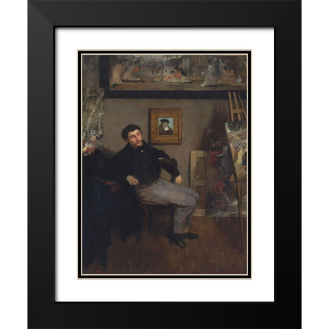 Portrait of James Tissot Black Modern Wood Framed Art Print with Double Matting by Degas, Edgar