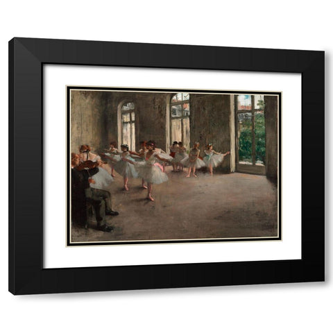 Ballet Rehearsal Black Modern Wood Framed Art Print with Double Matting by Degas, Edgar