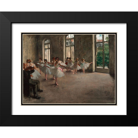 Ballet Rehearsal Black Modern Wood Framed Art Print with Double Matting by Degas, Edgar
