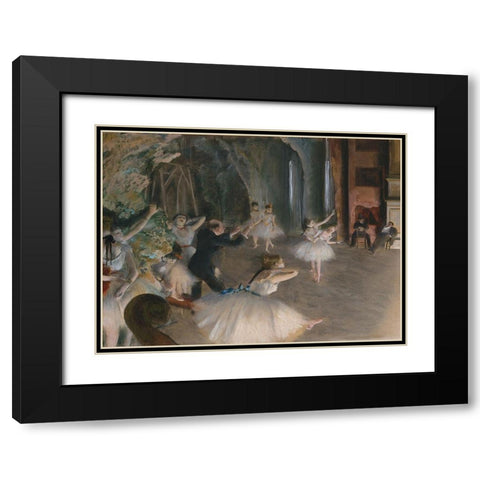 Stage Rehearsal Black Modern Wood Framed Art Print with Double Matting by Degas, Edgar