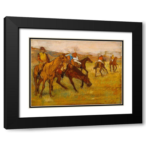 Before the Race Black Modern Wood Framed Art Print with Double Matting by Degas, Edgar