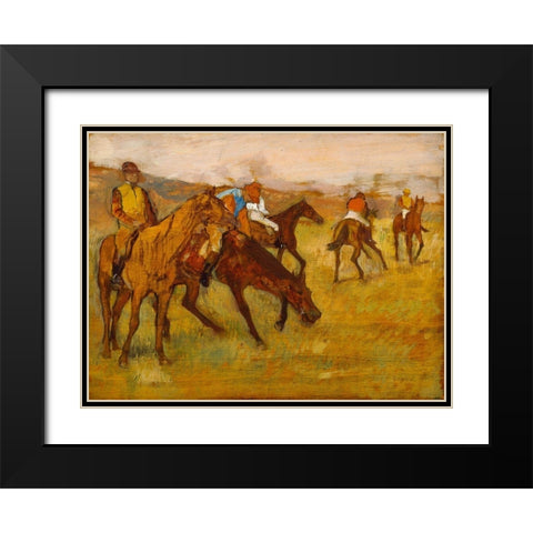 Before the Race Black Modern Wood Framed Art Print with Double Matting by Degas, Edgar