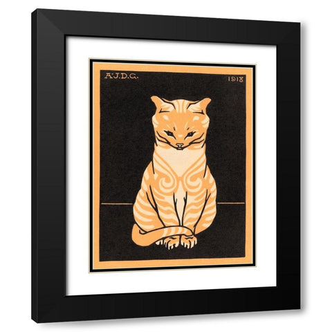 Sitting Cat Black Modern Wood Framed Art Print with Double Matting by De Graag, Julie