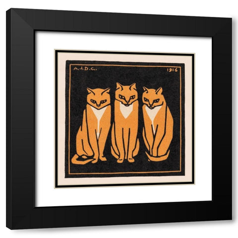 Three cats Black Modern Wood Framed Art Print with Double Matting by De Graag, Julie