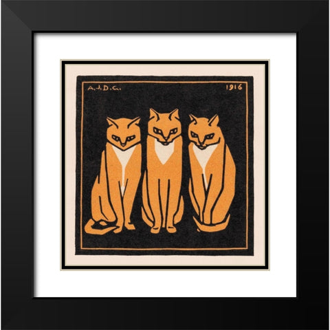 Three cats Black Modern Wood Framed Art Print with Double Matting by De Graag, Julie