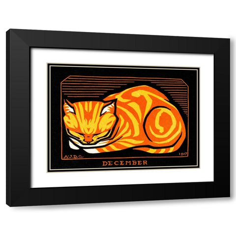 December Cat Black Modern Wood Framed Art Print with Double Matting by De Graag, Julie