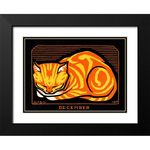 December Cat Black Modern Wood Framed Art Print with Double Matting by De Graag, Julie