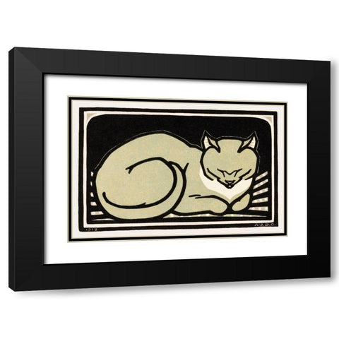 Sleeping Cat Black Modern Wood Framed Art Print with Double Matting by De Graag, Julie