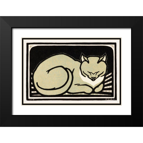 Sleeping Cat Black Modern Wood Framed Art Print with Double Matting by De Graag, Julie