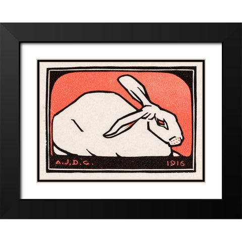 Lying rabbit Black Modern Wood Framed Art Print with Double Matting by De Graag, Julie