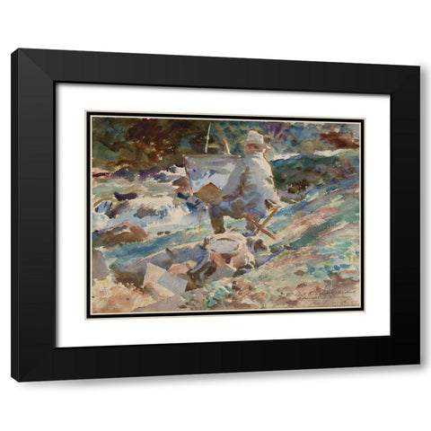 An Artist at His Easel Black Modern Wood Framed Art Print with Double Matting by Sargent, John Singer