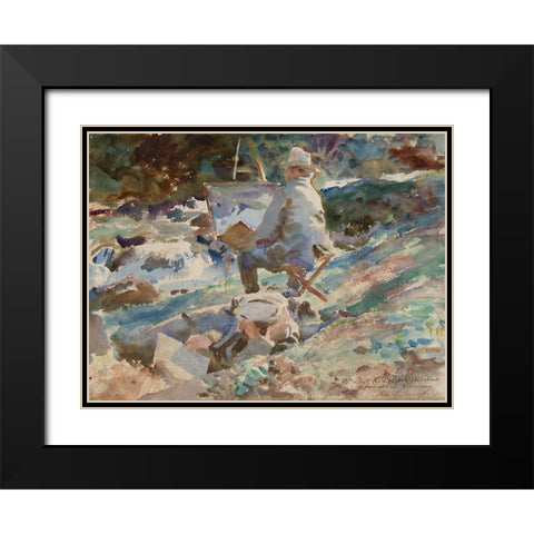 An Artist at His Easel Black Modern Wood Framed Art Print with Double Matting by Sargent, John Singer