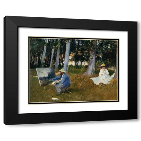 Claude MonetÂ Painting by the Edge of a Wood Black Modern Wood Framed Art Print with Double Matting by Sargent, John Singer