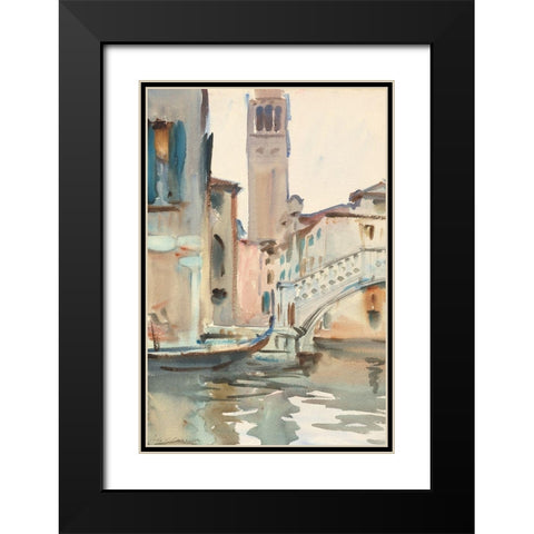 A Bridge and Campanile, Venice Black Modern Wood Framed Art Print with Double Matting by Sargent, John Singer
