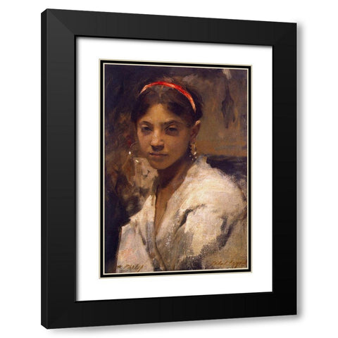 Head of a Capri Girl, 1878 Black Modern Wood Framed Art Print with Double Matting by Sargent, John Singer