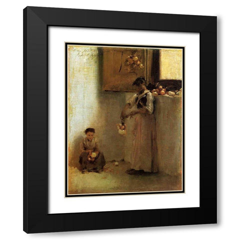 Stringing Onions Black Modern Wood Framed Art Print with Double Matting by Sargent, John Singer