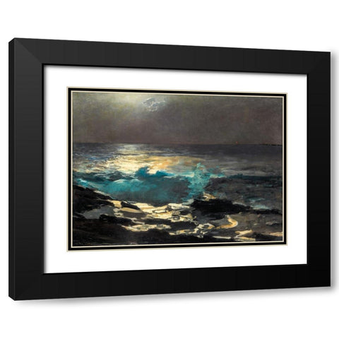 Moonlight, Wood Island Light Black Modern Wood Framed Art Print with Double Matting by Homer, Winslow