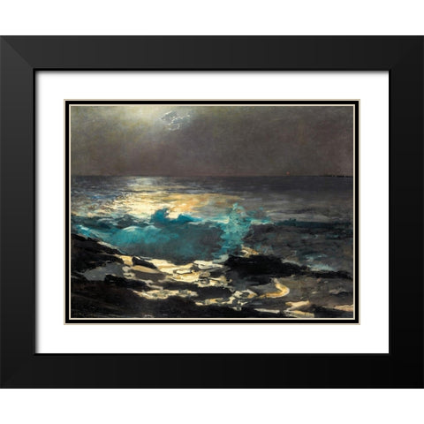 Moonlight, Wood Island Light Black Modern Wood Framed Art Print with Double Matting by Homer, Winslow