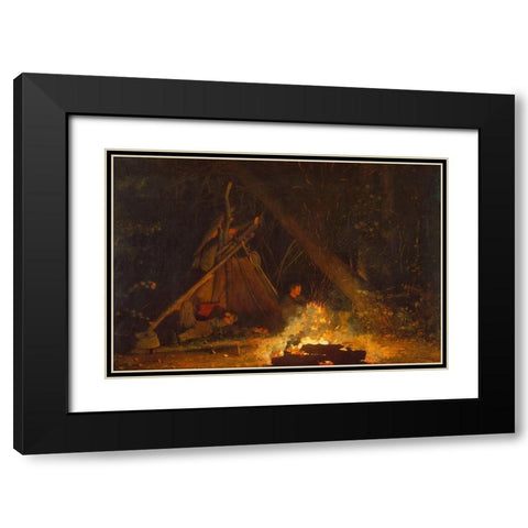 Camp Fire Black Modern Wood Framed Art Print with Double Matting by Homer, Winslow