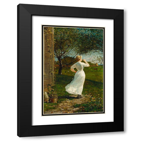 The Dinner Horn (Blowing the Horn at Seaside) Black Modern Wood Framed Art Print with Double Matting by Homer, Winslow