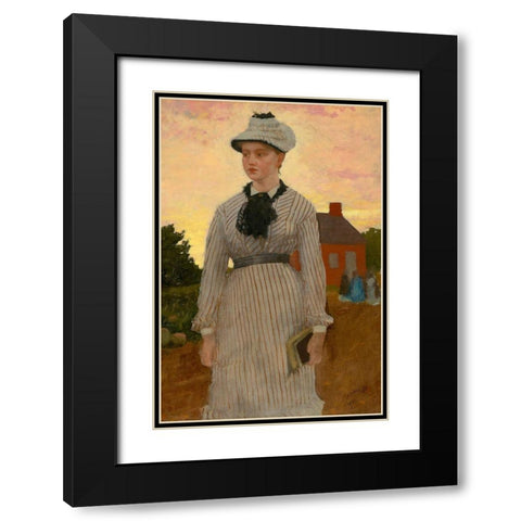 The Red School House Black Modern Wood Framed Art Print with Double Matting by Homer, Winslow