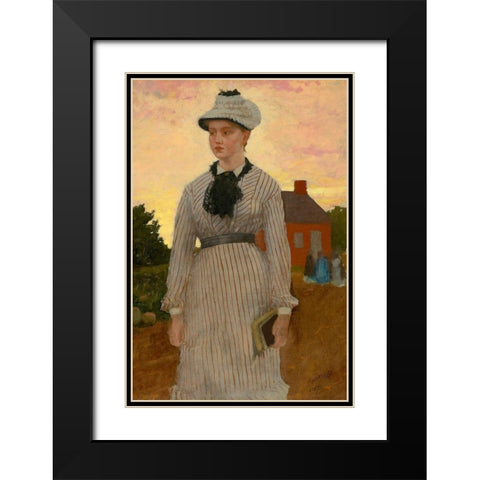 The Red School House Black Modern Wood Framed Art Print with Double Matting by Homer, Winslow