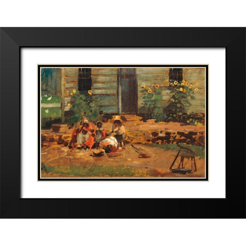 Sketch of a Cottage Yard Black Modern Wood Framed Art Print with Double Matting by Homer, Winslow