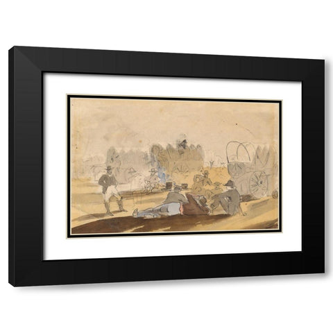 Caravan with Covered Wagons Resting Black Modern Wood Framed Art Print with Double Matting by Homer, Winslow
