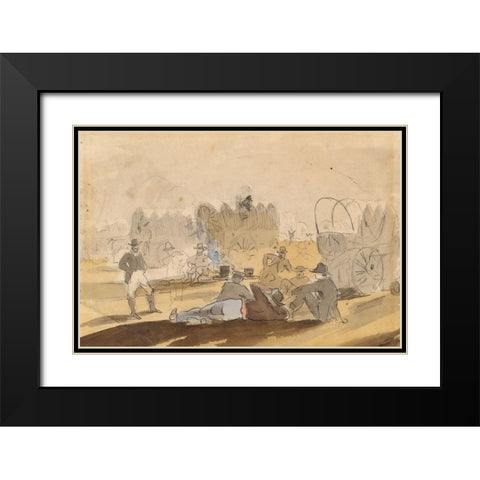 Caravan with Covered Wagons Resting Black Modern Wood Framed Art Print with Double Matting by Homer, Winslow