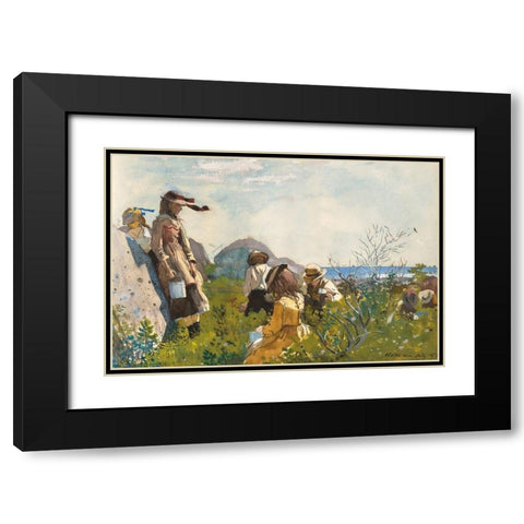 Berry Pickers Black Modern Wood Framed Art Print with Double Matting by Homer, Winslow