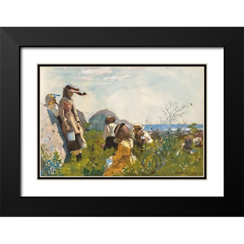Berry Pickers Black Modern Wood Framed Art Print with Double Matting by Homer, Winslow