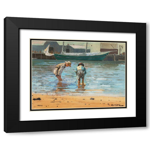 Boys Wading Black Modern Wood Framed Art Print with Double Matting by Homer, Winslow