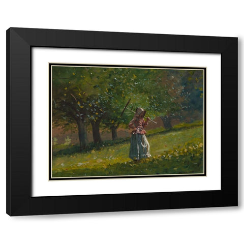 Girl with Hay Rake Black Modern Wood Framed Art Print with Double Matting by Homer, Winslow