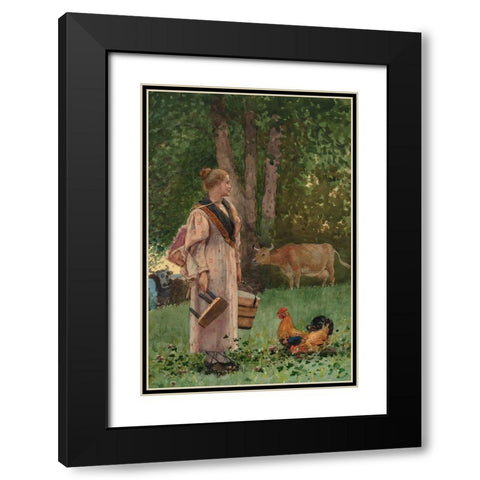The Milk Maid Black Modern Wood Framed Art Print with Double Matting by Homer, Winslow