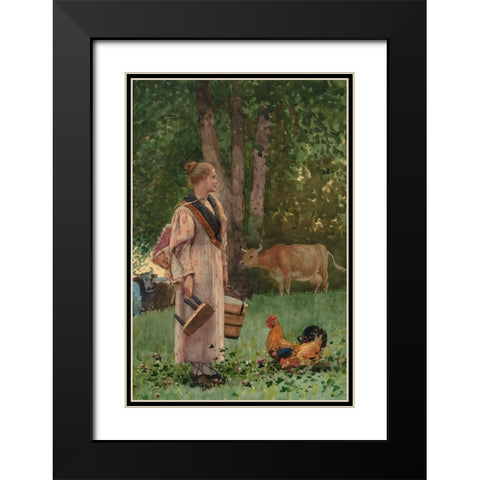 The Milk Maid Black Modern Wood Framed Art Print with Double Matting by Homer, Winslow
