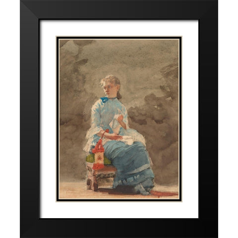Young Woman Sewing Black Modern Wood Framed Art Print with Double Matting by Homer, Winslow