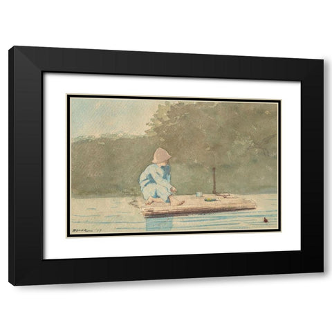 Boy on a Raft Black Modern Wood Framed Art Print with Double Matting by Homer, Winslow