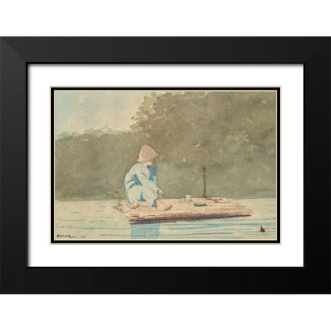 Boy on a Raft Black Modern Wood Framed Art Print with Double Matting by Homer, Winslow