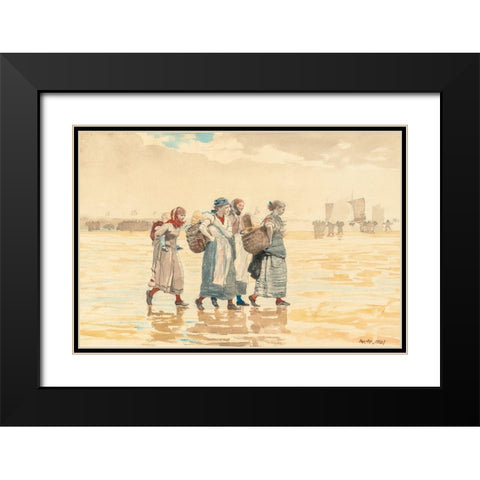 Four Fishwives on the Beach Black Modern Wood Framed Art Print with Double Matting by Homer, Winslow