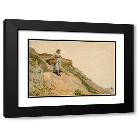 Girl Carrying a Basket Black Modern Wood Framed Art Print with Double Matting by Homer, Winslow