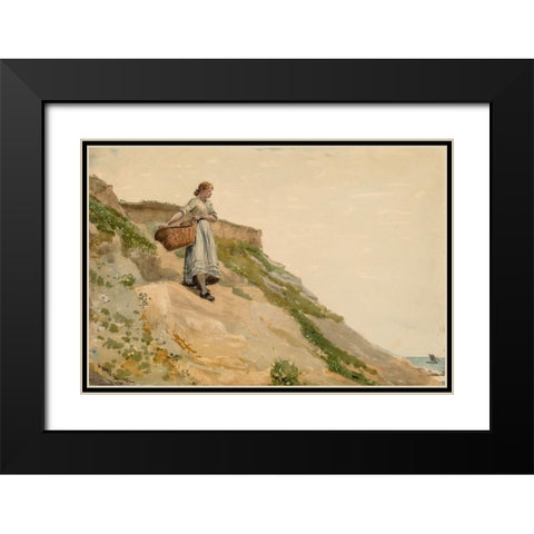 Girl Carrying a Basket Black Modern Wood Framed Art Print with Double Matting by Homer, Winslow