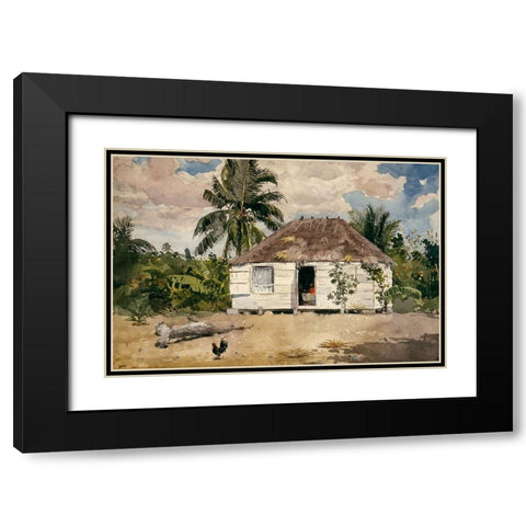 Native hut at Nassau Black Modern Wood Framed Art Print with Double Matting by Homer, Winslow