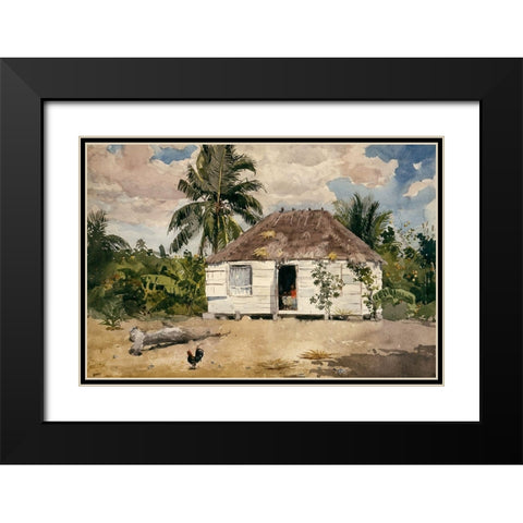 Native hut at Nassau Black Modern Wood Framed Art Print with Double Matting by Homer, Winslow