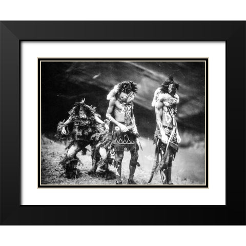 Navajo Yebichai (Yei Bi Chei) dancers Black Modern Wood Framed Art Print with Double Matting by Curtis, Edward