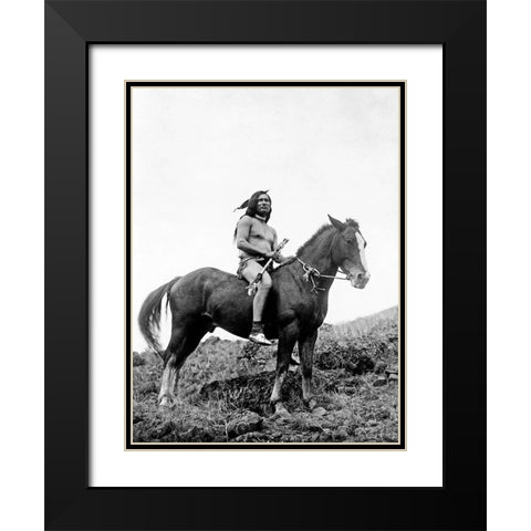 The old-time warrior Nez Perce Black Modern Wood Framed Art Print with Double Matting by Curtis, Edward