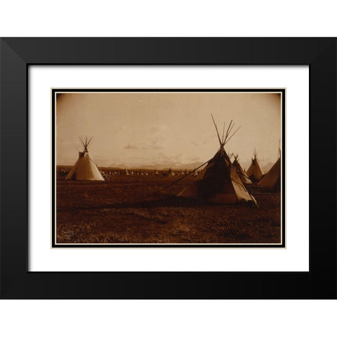 Piegan encampment, ca. 1900 Black Modern Wood Framed Art Print with Double Matting by Curtis, Edward