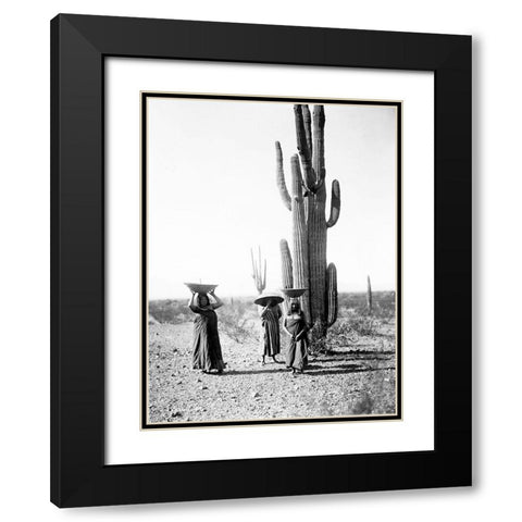 Saguaro gatherers, Maricopa, Arizona, ca. 1907 Black Modern Wood Framed Art Print with Double Matting by Curtis, Edward
