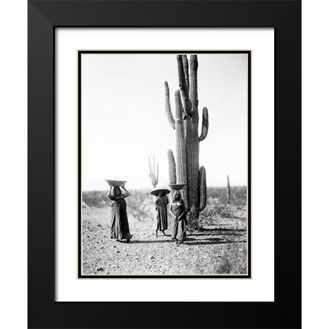 Saguaro gatherers, Maricopa, Arizona, ca. 1907 Black Modern Wood Framed Art Print with Double Matting by Curtis, Edward